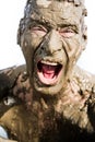 Man's face is very dirty in the mud Royalty Free Stock Photo