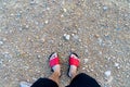 Man`s feet with red sandals Royalty Free Stock Photo