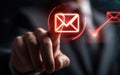 Man\'s finger touching a digital interface with email icon. Generative AI. Royalty Free Stock Photo