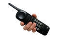 Man's Hand on Black cordless telephone Royalty Free Stock Photo