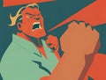 A man's hand clenches a fist in anger as he holds back all the truths he cannot tell. Art concept. AI generation