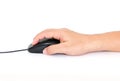 Man's Hand Clicking On Computer Mouse.