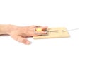 Man`s hand fell into trap.Concept of error,freebies and greed. Royalty Free Stock Photo
