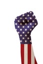 Man`s hand fist isolated on USA flag clipping path. Royalty Free Stock Photo