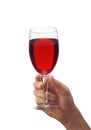 Man's hand with glass of red wine isolated on white Royalty Free Stock Photo