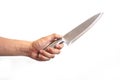 Man's hand hold knife on isolate white background