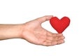 Man's hand hold red heart on isolate white background Royalty Free Stock Photo