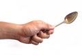 Man's hand hold spoon on isolate white background