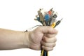 Man's hand holding cables Royalty Free Stock Photo