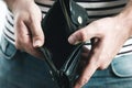 Man`s hand holding an empty black wallet Royalty Free Stock Photo
