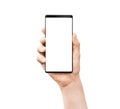 Man`s hand holding mobile smart phone with blank screen Royalty Free Stock Photo