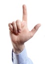 Man`s hand isolated on white. Index finger up. Royalty Free Stock Photo