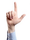 Man`s hand isolated on white. Index finger up. Royalty Free Stock Photo