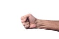 man`s hand caucasian making fist gesture isolate on white background with clipping path