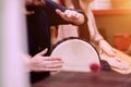 Man`s Hand with Musical Instrument African Djembe Meinl