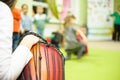 Man`s Hand with Musical Instrument African Djembe Meinl. Shallow depth of field