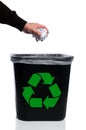 Man's Hand Putting Trash in Recycle Can Royalty Free Stock Photo