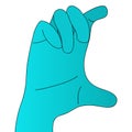 Man`s hand in a rubber glove. Holding hand gesture. Space for insertion between fingers. Colored vector illustration. Royalty Free Stock Photo