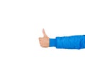 Man`s hand with thumb up isolated on white background, close up. High resolution product. Like.