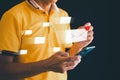 Man& x27;s hand using smartphone for email with notifications, online communication concept Royalty Free Stock Photo