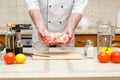 Man s hands holding beef piece, selective focus Royalty Free Stock Photo
