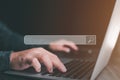 Man`s hands are using a computer notebook to Searching for information Royalty Free Stock Photo