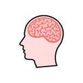 Man head with brain on white background