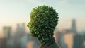 A man's head is covered in green leaves by AI generated image Royalty Free Stock Photo