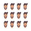 Man`s head with different emotions. Cartoon vector male faces character set. Facial emotions for game or animation Royalty Free Stock Photo