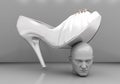 Man's head under a female heel Royalty Free Stock Photo