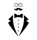 Man`s jacket Tuxedo Weddind suit with bow tie. Vector illustration Royalty Free Stock Photo