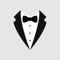 Man`s jacket. Tuxedo. Weddind suit with bow tie. Vector icon. Royalty Free Stock Photo