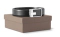 Man's leather belt with a box