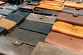 Man`s Leather handmade wallets on the counter