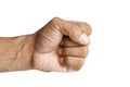 Man`s left fist in a white background