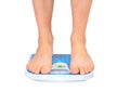 Man's legs ,weighed on floor scale.