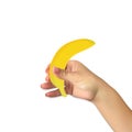 Man`s naturalistic hand holds a banana. Vector Illustration
