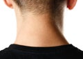 The man`s neck from behind. Nape. Close up. Isolated on white background