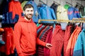 Man`s portrait in the sports clothing shop Royalty Free Stock Photo