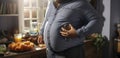 A Man\'s Proud Display of His Beer Belly in Domestic Bliss. Generative AI