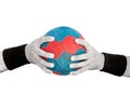 Man`s Two Hands on a Handball Royalty Free Stock Photo