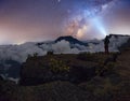 Man`s watching the milkyway at Maido in Saint-Paul, Reunion Island