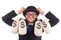 Man with sacks of money isolated Royalty Free Stock Photo