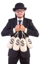 Man with sacks of money isolated Royalty Free Stock Photo