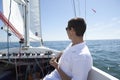 Man Sailing On Boat Royalty Free Stock Photo