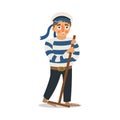 Man sailor standing and scrubbing deck with mop vector illustration