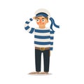 Man sailor in striped uniform standing and greeting vector illustration