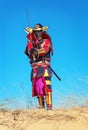 Man in samurai costume with sword. Royalty Free Stock Photo