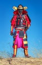 Man in samurai costume with sword. Royalty Free Stock Photo