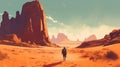 man desert landscape travel trek walking adventure hike outdoor journey backpack. Generative AI. Royalty Free Stock Photo